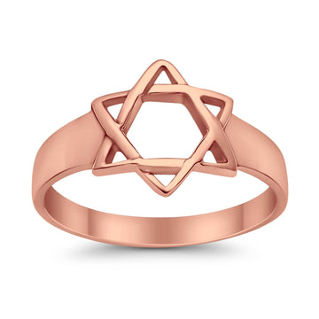 Jewish Star Ring Rose Tone Star of David Judaism Band 925 Sterling Silver